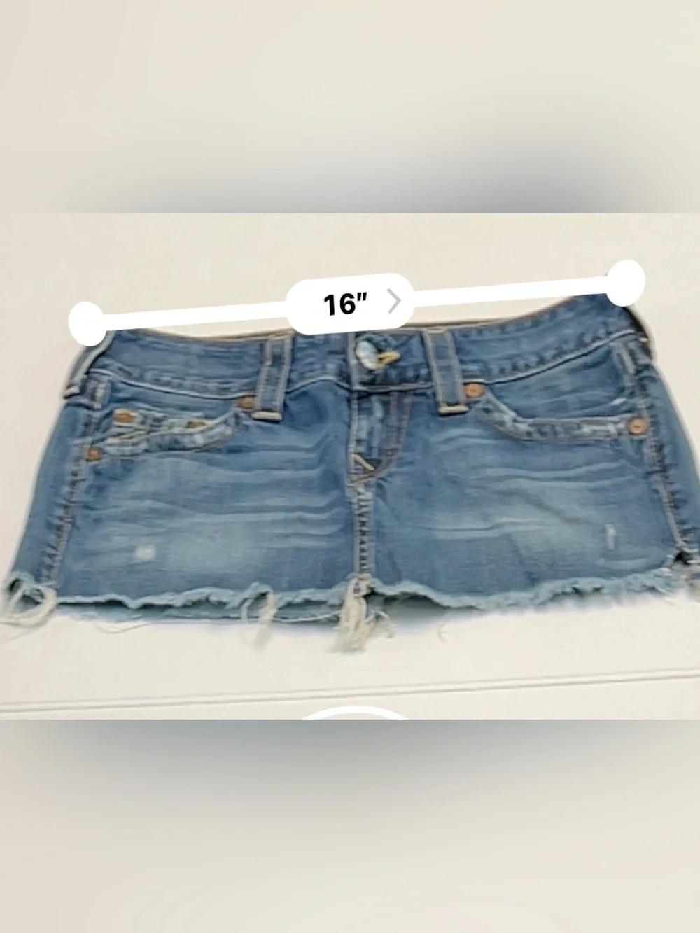 TRUE RELIGION Y2K MICRO MINI 10” MANDY MADE IN USA VTG FRAYED RAW HEM LOW RISE